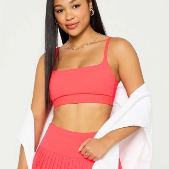 Fabletics Essential Low Impact Sports Bra in Neon Coral - Picture 3 of 6